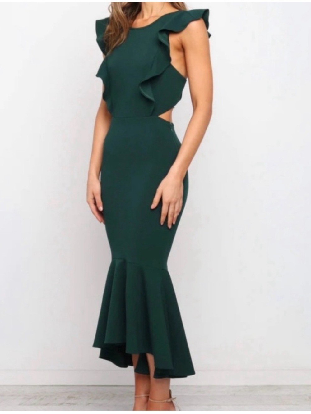 Petal & Pup Dark Green Ruffle Midi Dress